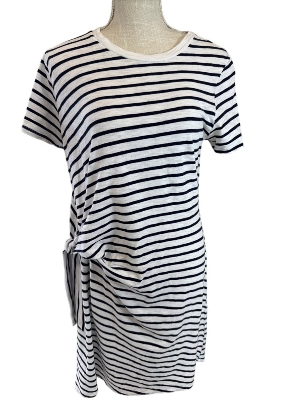 Gap Cotton Striped Side-Tie Short Sleeve Dress White & Navy L